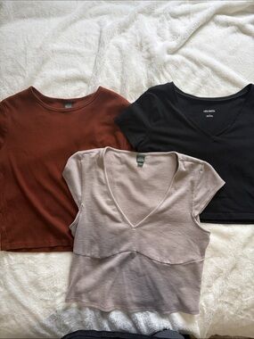 wild fable Cropped V-Neck Tops - Black, Rust & beige